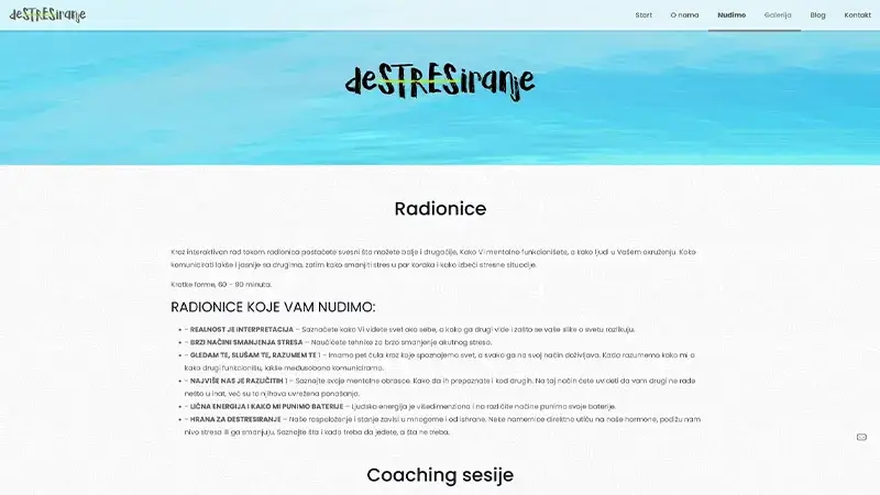 Destressing - Web development Novi Sad - work example
